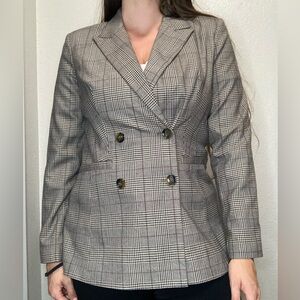 Topshop Gray Plaid Double-Breasted Blazer Size 10 Women’s